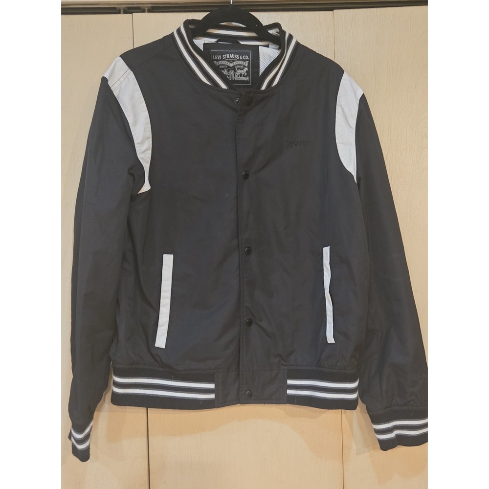 Levis Mens Water Resistant Varsity Bomber Jacket Black Medium NEW $118